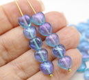 8mm Blue Purple heart Czech glass pressed beads, 30pc