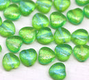 8mm Green heart Czech glass pressed beads, 30pc