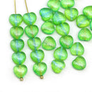 8mm Green heart Czech glass pressed beads