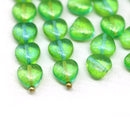 8mm Green heart Czech glass pressed beads