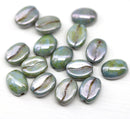 Coffee bean Czech glass beads - gray picasso - 15pc