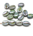 Coffee bean Czech glass beads - gray picasso - 15pc