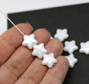 12mm White czech glass star beads, silver wash, 10pc