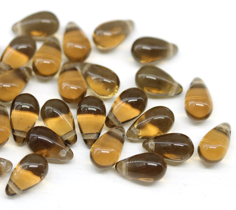 6x10mm Brown czech glass top drilled teardrops 30pc