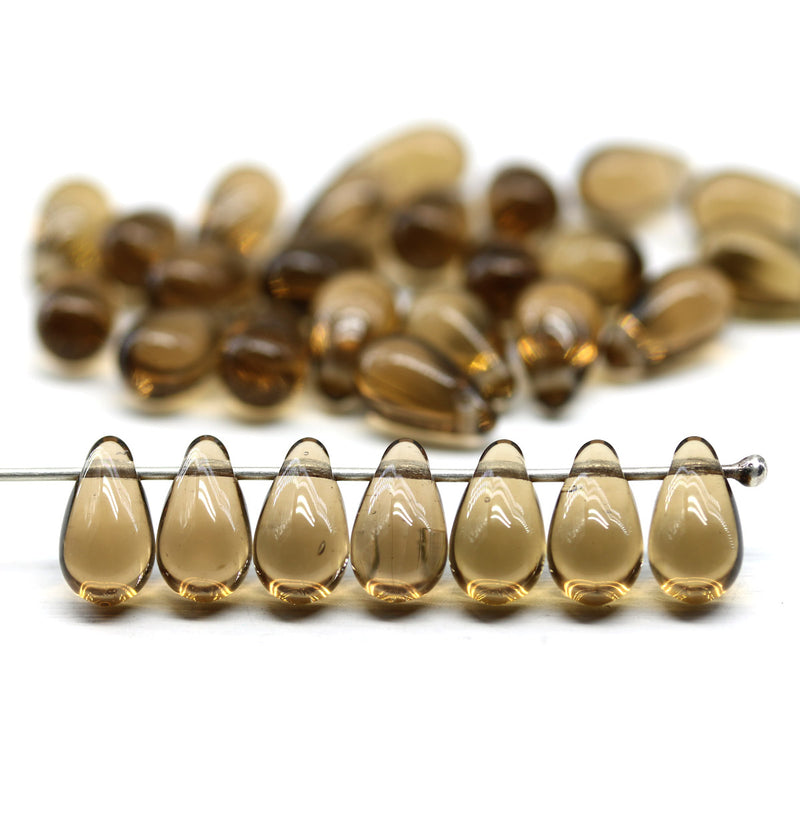 6x10mm Brown czech glass top drilled teardrops 30pc