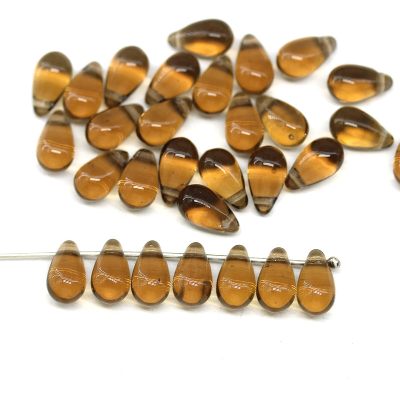 6x10mm Brown czech glass top drilled teardrops 30pc