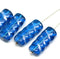 25x11mm Capri blue Rectangular czech glass beads silver wash, 6Pc