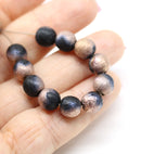 8mm Black with copper luster round czech glass druk beads, 15Pc