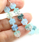 8mm Blue daisy flower czech glass beads, 20pc