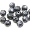 8mm Black with silver wash round czech glass druk beads, 15Pc