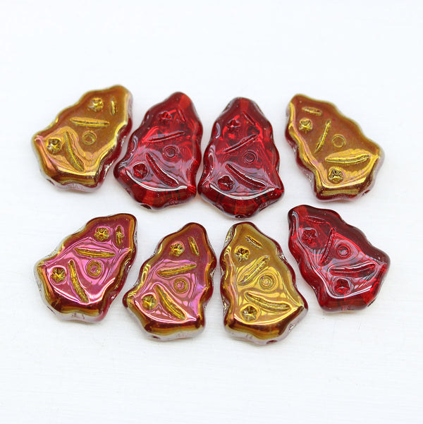 Dark Red Christmas tree beads Czech glass 8pc