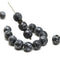 8mm Black with silver wash round czech glass druk beads, 15Pc