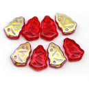 Red Christmas tree beads AB finish Czech glass 8pc