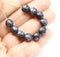 8mm Black with silver wash round czech glass druk beads, 15Pc