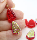 Red Christmas tree beads AB finish Czech glass 8pc