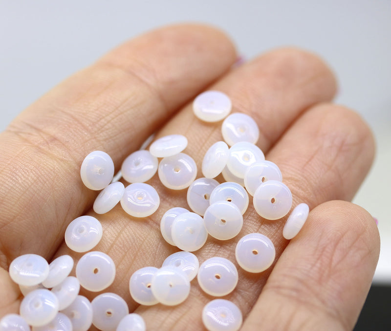 6mm Opal white czech glass rondelle spacer beads, 50pc