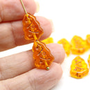 Amber yellow Christmas tree beads Czech glass 8pc