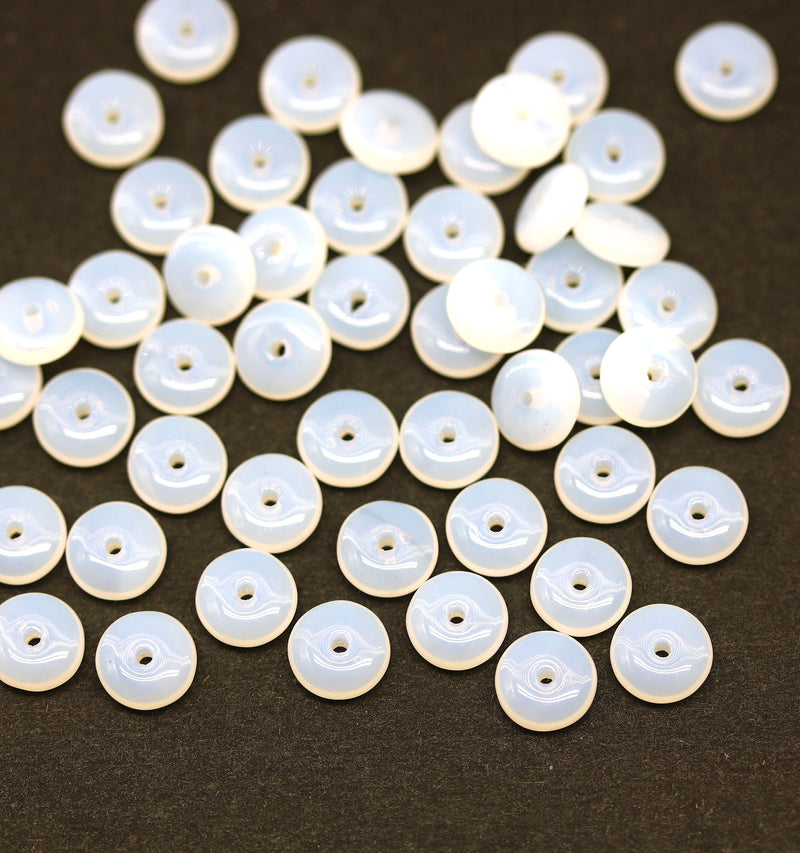 6mm Opal white czech glass rondelle spacer beads, 50pc