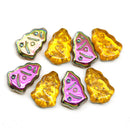 Amber yellow Christmas tree beads Metallic luster Czech glass 8pc