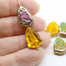 Amber yellow Christmas tree beads Metallic luster Czech glass 8pc