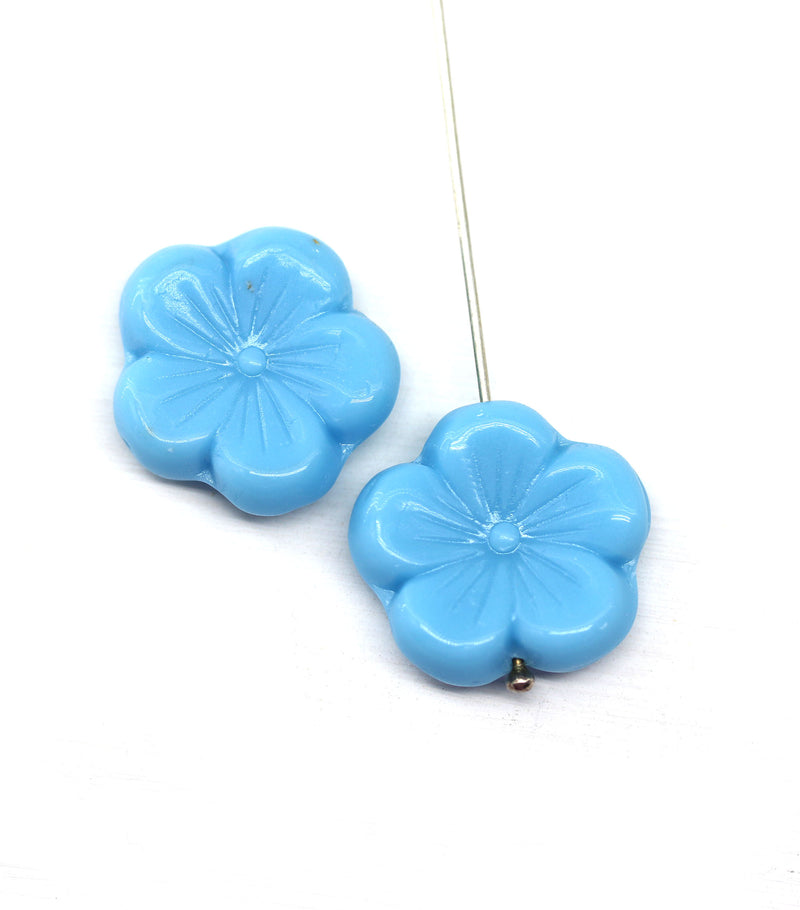 22mm Opaque blue large czech glass flower beads, 2pc