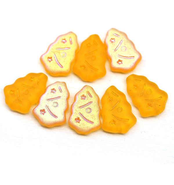 Frosted Amber yellow Christmas tree beads Czech glass 8pc