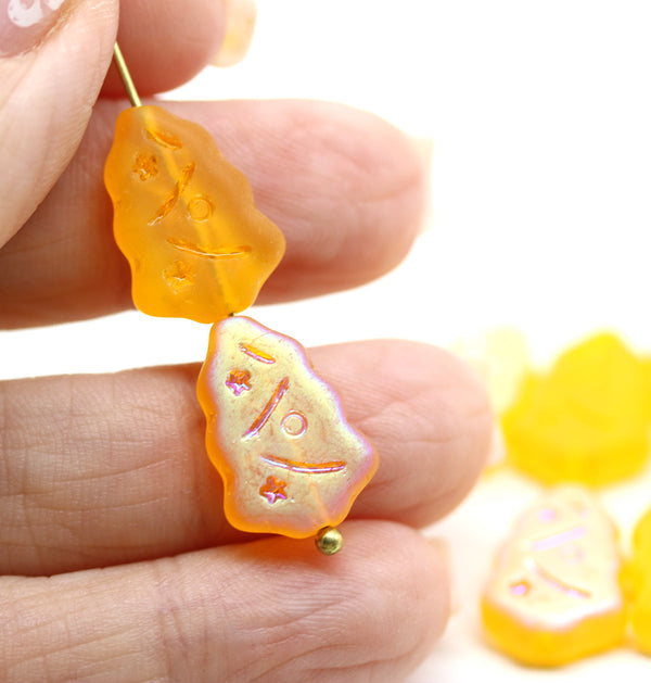 Frosted Amber yellow Christmas tree beads Czech glass 8pc