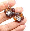 22mm Brown topaz czech glass flower beads, 2pc