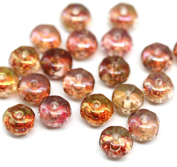 4x7mm Goldish pink vitrail czech glass fire polished rondelle beads 20pc
