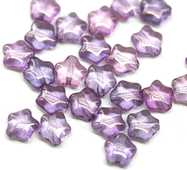 6mm Purple pink Czech glass star beads 25pc