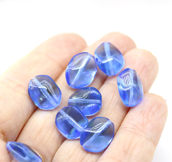 14x10mm Sapphire blue green large geometry hexagon Czech glass beads, 8pc