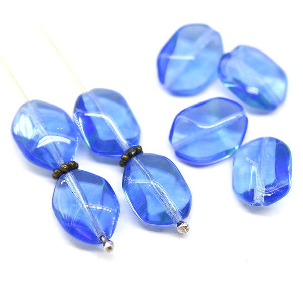 14x10mm Sapphire blue green large geometry hexagon Czech glass beads, 8pc