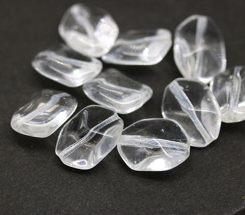 14x10mm Crystal clear large geometry hexagon Czech glass beads, 10pc
