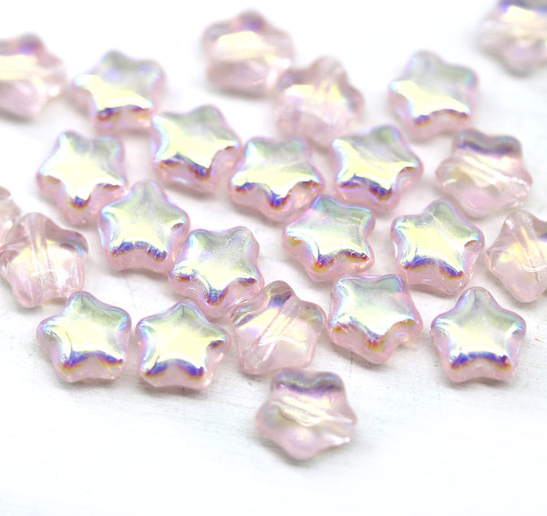 6mm Light pink Czech glass star beads AB finish 25pc