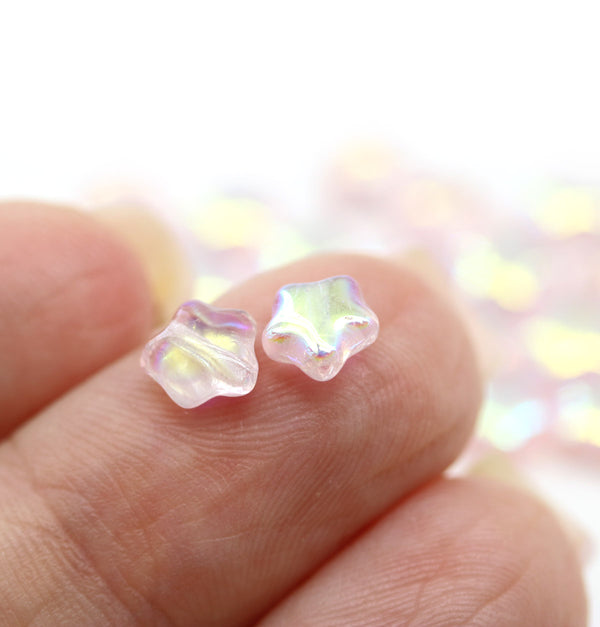 6mm Light pink Czech glass star beads AB finish 25pc