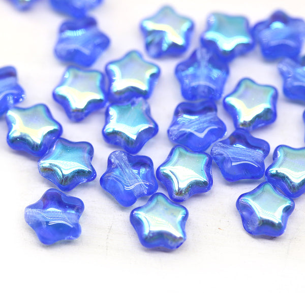 6mm Sapphire Blue Czech glass star beads 25pc
