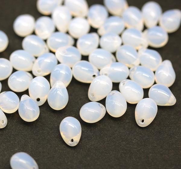 5x7mm Opal white czech teardrop beads 50pc