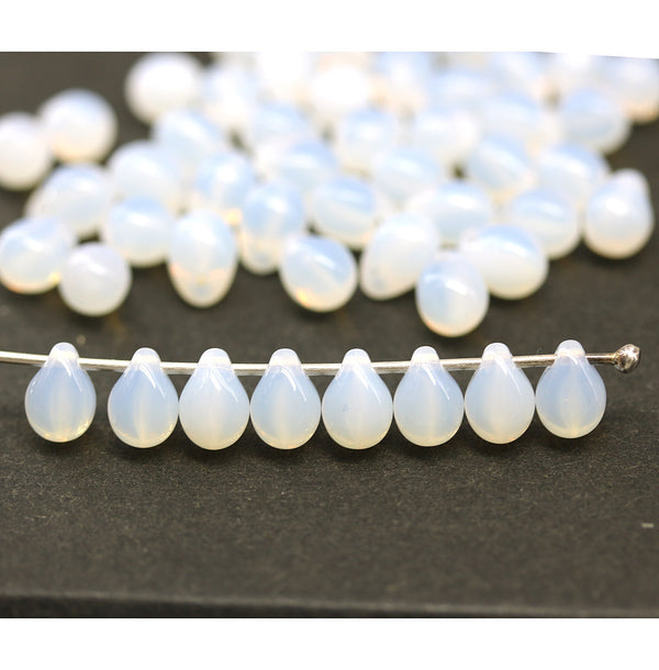 5x7mm Opal white czech teardrop beads 50pc