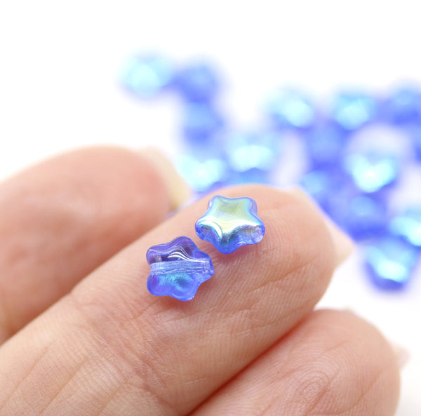 6mm Sapphire Blue Czech glass star beads 25pc