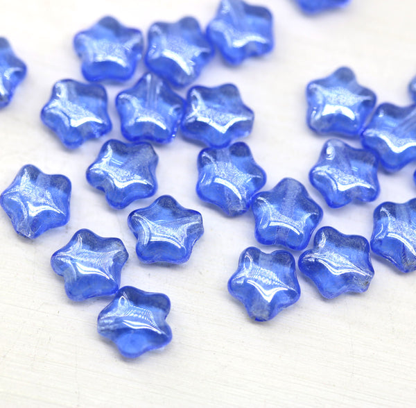 6mm Sapphire Blue Czech glass star beads 25pc