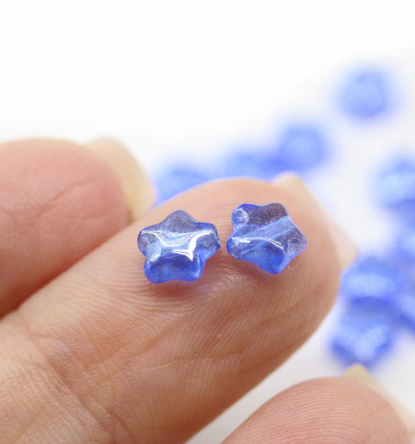 6mm Sapphire Blue Czech glass star beads 25pc