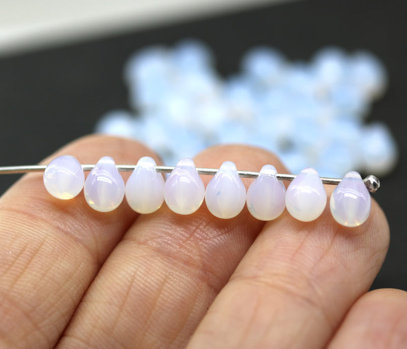 5x7mm Opal white czech teardrop beads 50pc