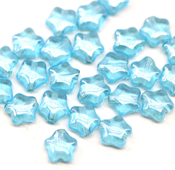 6mm Blue Czech glass star beads 25pc