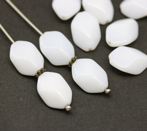 14x10mm White large geometry hexagon Czech glass beads, 10pc