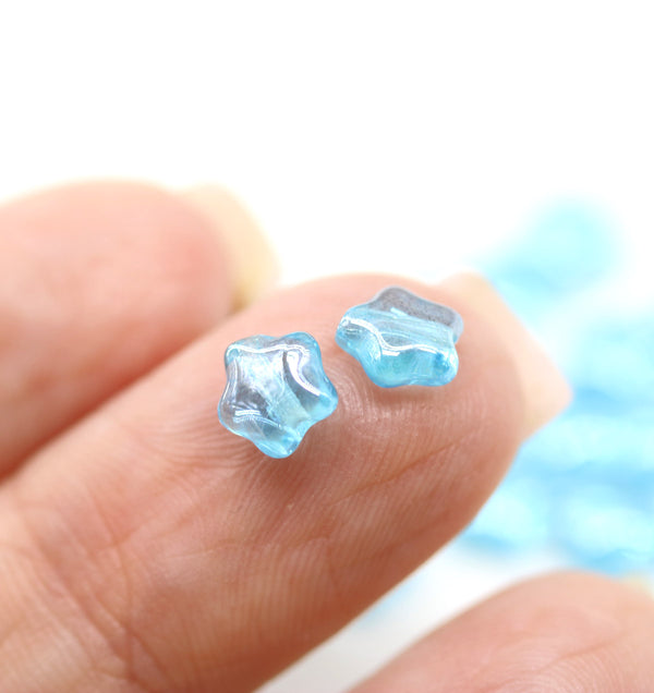 6mm Blue Czech glass star beads 25pc