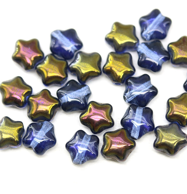 6mm Dark Blue metallic Czech glass star beads 25pc