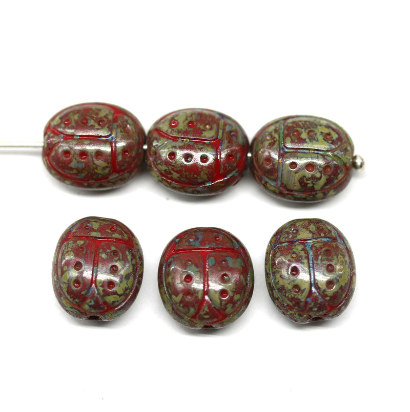 13mm Red ladybug Czech glass beads 6pc per color