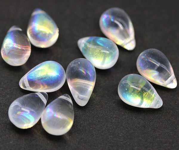 8x13mm Crystal clear AB finish czech glass top drilled teardrops 10pc
