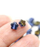 6mm Dark Blue metallic Czech glass star beads 25pc