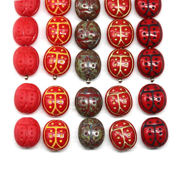 13mm Red ladybug Czech glass beads 6pc per color